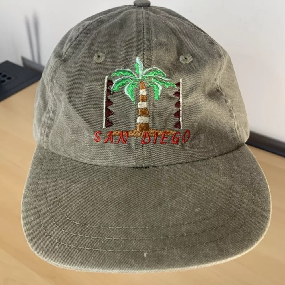 San Diego Adjustable Hat Cap, Headshot KC Caps, Green, Palm Tree